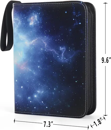 Miniatura 3 de Carpetas de 4 bolsillos para 400 tarjetas, patrón de nebulosa azul oscuro