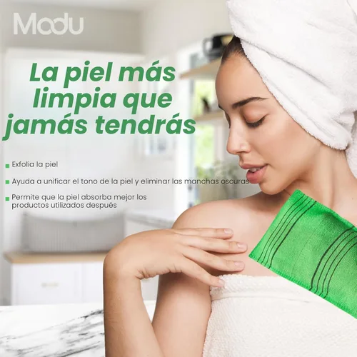 Miniatura 7 de Modu Guantes exfoliantes coreanos grandes, 4 unidades (verde, amarillo, azul cielo, rosa) – Guantes exfoliantes exfoliador corporal toalla italiana