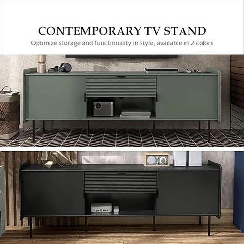 Miniatura 5 de Furniture of America Marcelline - Mueble moderno de TV de 60 pulgadas con estantes y cajón, centro de entretenimiento para televisión de 60 Negro