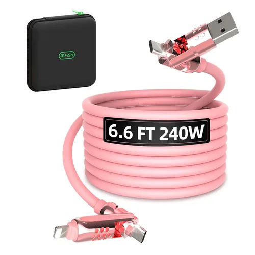 Miniatura 12 de MFish Cable de carga rápida 4 en 1, 6.6 pies 240 W PD 3.1 USB-A/USB-C a USB-C e Lightning, cable de carga múltiple de silicona con funda, compatible
