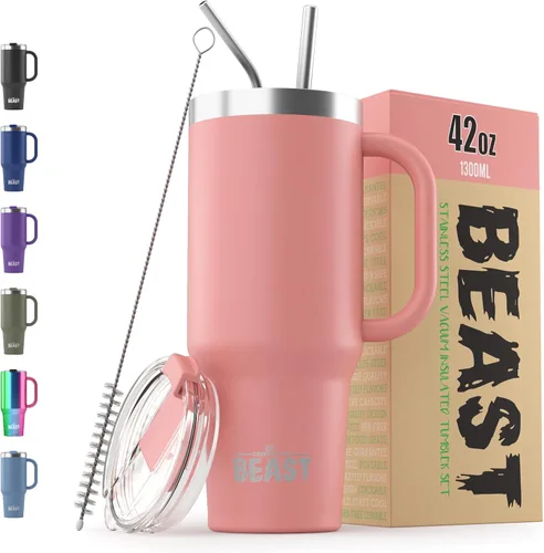 Miniatura 65 de Beast Vaso Térmico de 30 oz de Acero Inoxidable con Aislamiento al Vacío para Café y Hielo de Doble Pared Termo de Viaje (Rojo Arándano)