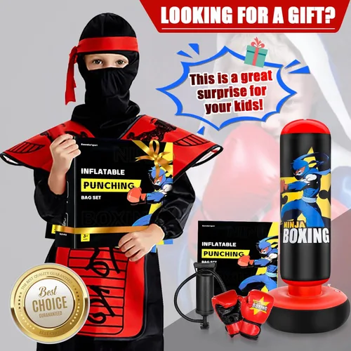 Miniatura 7 de Saco de boxeo para niños, juego de boxeo para niños con guantes de boxeo, saco de boxeo inflable grande de 66", regalos para niños y niñas de 5 a 12