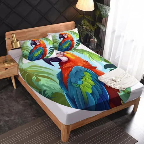 Miniatura 2 de Parrot Sheets - Juego de sábanas de tamaño individual, sábanas de microfibra suave y bolsillo profundo, sábanas y fundas de almohada estampadas sin