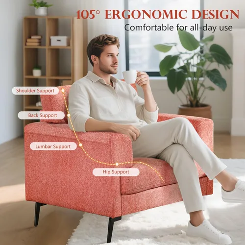 Miniatura 3 de CDCASA - Sillón Accent, juego de sillas modernas de mediados de siglo de tela de lino extragrande, cómodo sillón tapizado para lectura, juego