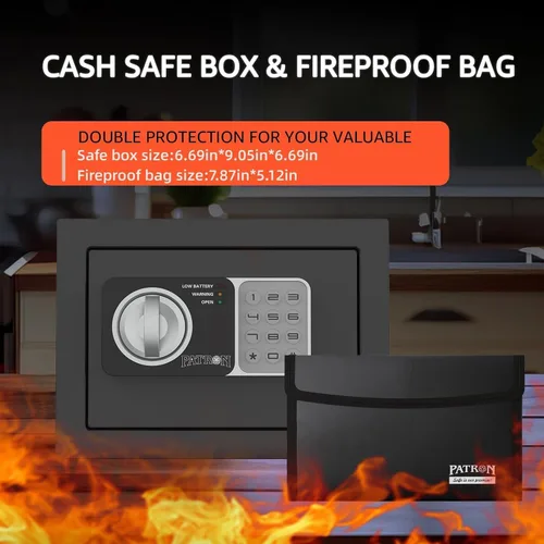 Miniatura 2 de Caja fuerte ignífuga PATRON para el hogar, caja fuerte mini para dinero, cajas de monedas con código, caja de bloqueo a prueba de fuego para niños