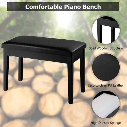 Miniatura 6 de GOFLAME Banco de piano dúo, negro, piel sintética, construcción de madera maciza, almacenamiento de música oculto, capacidad de carga de 360 libras