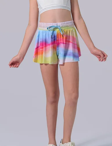 Miniatura 138 de Paquete de 3 pantalones cortos fluidos para niñas con forro de elastano, 2 en 1, faldas de mariposa para jóvenes, para fitness, correr, deportes