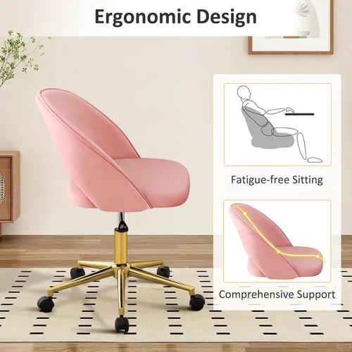 Miniatura 6 de Furniliving Silla de Tocador Rosa, Bonitas Sillas de Escritorio para Niñas con Respaldo, Silla de Acento Tapizada con Ruedas para Sala de Terciopelo