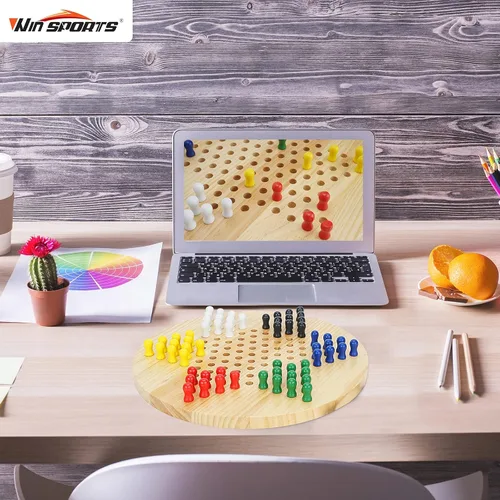 Miniatura 2 de Win SPORTS Tablero de damas chinas, juego de estrategia clásico y diversión para toda la familia, incluye 60 clavijas de madera en 6 colores, hechas
