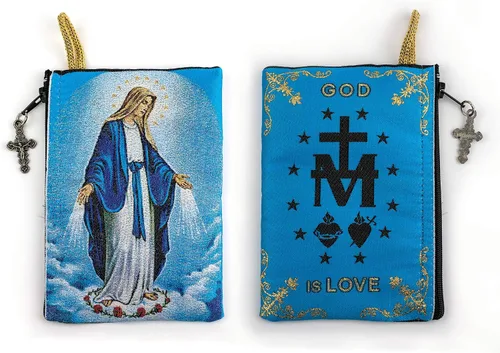 Bolsa de rosario católico, símbolo de medalla milagrosa de Nuestra Señora de Gracia, joyería de 4 x 6 pulgadas y monedero con cruz, pequeña bolsa