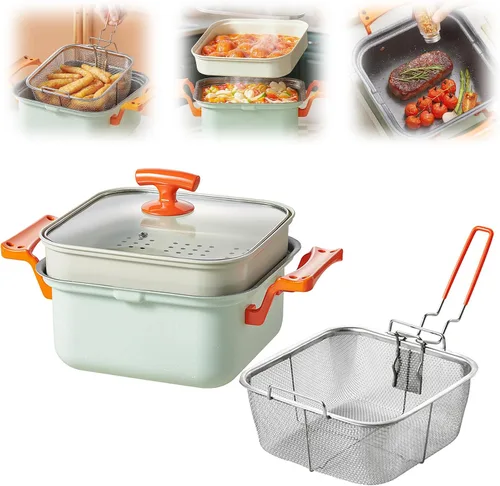 Freidora y olla vaporera – Revestimiento antiadherente de piedra Maifan, freír, vapor, saltear y estofar, fácil de limpiar, capacidad de 4.5L/152