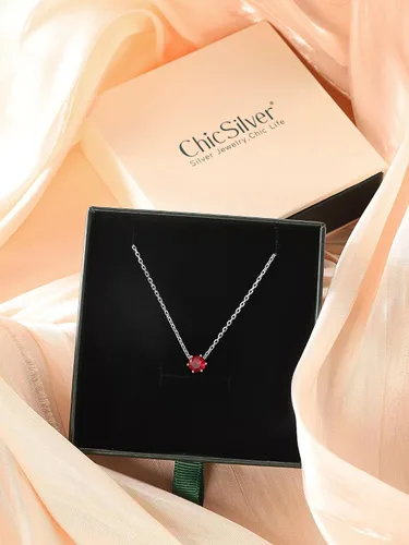 Miniatura 9 de ChicSilver 925 Sterling Silver 12 Months Sparkling Round Cut Created Birthstone Pendant Necklace, 16 Inch Rolo Chain