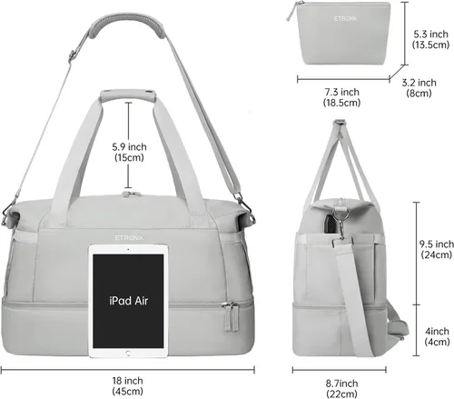 Miniatura 5 de Bolsa de lona de gimnasio para mujer, gris, Bolsa de gimnasio con puerto de carga USB