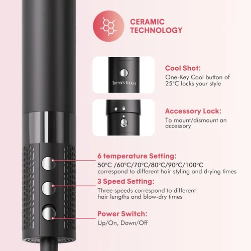 Miniatura 2 de 6 in 1 Hot Air Wrap Hair Styler, Blow Dryer Brush Set, Travel Hair Dryer Brush with Auto-Winding Curl L/R, Fast Drying, Smooth Blowouts, Root-Lift