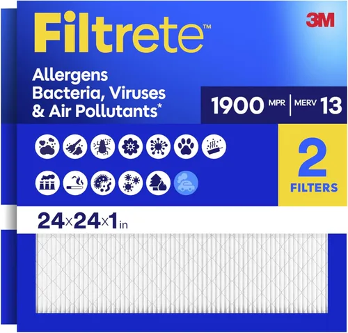 Filtrete 24x24x1 Filtro de aire para caldera/aire acondicionado, MERV 13, MPR 1900, Premium para alérgenos, bacterias y virus, filtro de aire