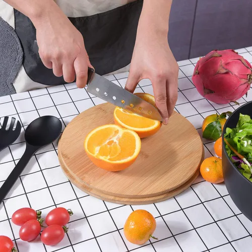 Miniatura 5 de LOVYANXUE - Juego de ensaladera de fibra de bambú con utensilios para servir de gran tamaño de 9.8 pulgadas, juego de mezcla de bambú natural