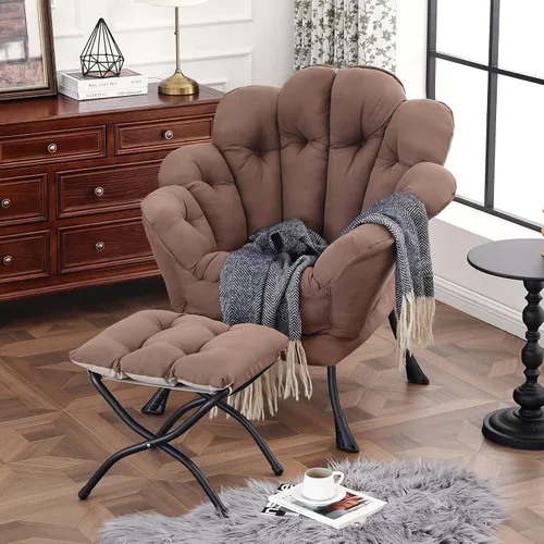 Miniatura 9 de Furlide - Silla perezosa con otomana, silla de lectura moderna floral con reposapiés plegable, sillas de acento para salón, cómodas sillas grandes