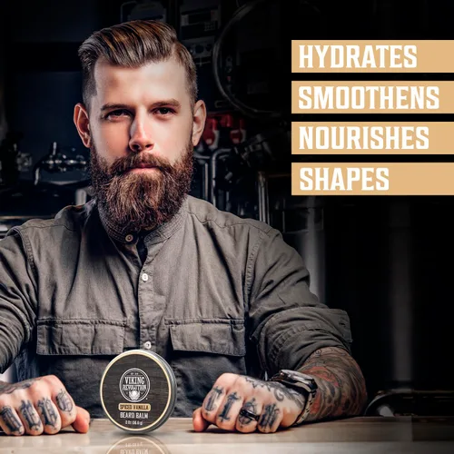 Miniatura 3 de Viking Revolution Bálsamo para barba de vainilla especiado – Mantequilla de barba con aceite de argán, suavizante de barba para hombres con aceite