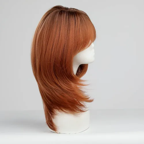 Miniatura 7 de HAIRCUBE Pelucas Auburn para Mujeres, Pelucas Largas en Capas Naranjas con Flequillo, Pelucas de Fibra Sintética Resistentes al Calor