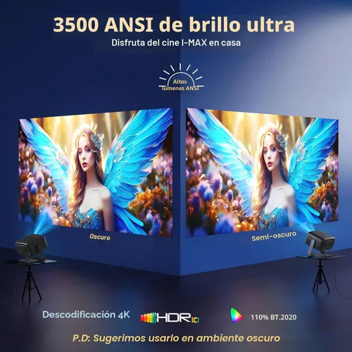 Miniatura 2 de [3500 ANSI/aplicaciones oficiales/audio de 65W] Proyector 4K para exteriores con WiFi y Bluetooth, enfoque automático, proyector inteligente Bronce