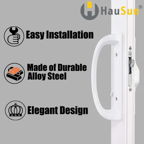 Miniatura 7 de Juego de manijas para puerta de patio + cerradura de muesca de 45° Reemplazo perfecto para puerta corredera de vidrio Se adapta a 3-15/16” de Blanco