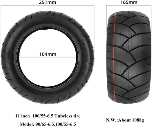 Miniatura 4 de Neumático sin cámara de 11 pulgadas 90/65-6.5 para scooters eléctricos, 100/55-6.5 neumáticos de goma gruesa scooters piezas de repuesto (1 unidad)