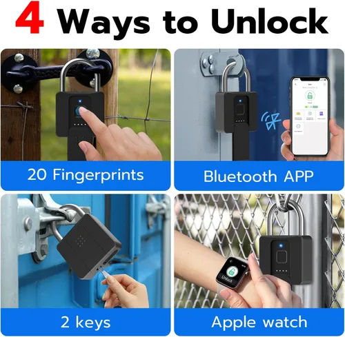 Miniatura 2 de Candado de huellas dactilares, Dhiedas Pad Lock con huella dactilar Bluetooth llave impermeable resistente cerradura de combinación para valla al