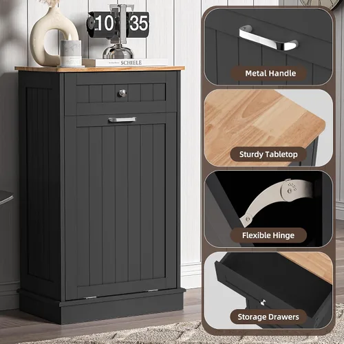 Miniatura 3 de Spurgehom Gabinete de Basura Inclinable de 13 Galones Bote de Basura de Cocina Oculto Gabinete de Basura y Reciclaje Independiente con Cajón Oculto