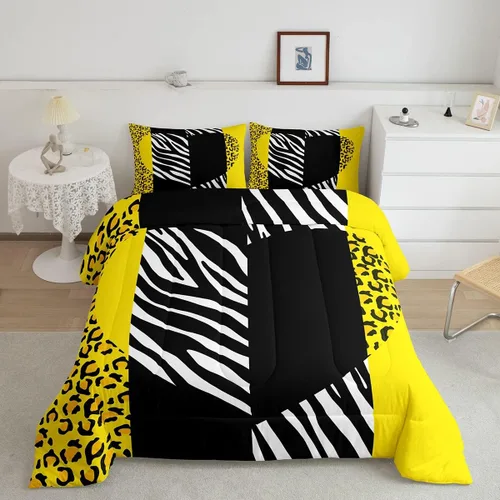 Miniatura 14 de Juego de edredón Manfei Leopardo Rosa Tamaño Individual, Juego de ropa de cama con estampado de cebra negro y blanco 2 piezas para decoración