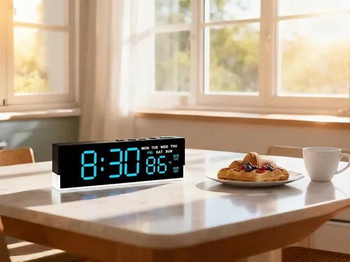 Miniatura 6 de JENLYSTIME Reloj despertador digital LED de 7 pulgadas con alarmas duales y luz inferior ｜ Muestra hora, fecha, día, temperatura ｜ Brillo