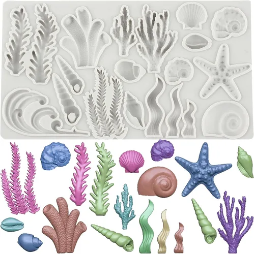 Miniatura 10 de Molde de silicona para fondant, diseño de algas marinas, pescado de mar, coral, para decoración de tartas, decoración de cupcakes, caramelo y goma