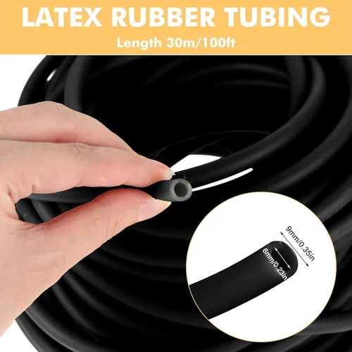 Miniatura 2 de 100 pies de tubo de goma de látex 3/8 pulgada de diámetro externo y 1/4 pulgada de diámetro interno, tubo de látex natural multicolor, tubo Negro