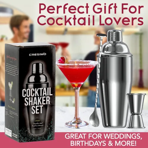 Miniatura 2 de Vaso medidor de acero inoxidable coctelera para Martini Cresimo, 24 onzas y con libro virtual de recetas para cóctel (4 piezas).
