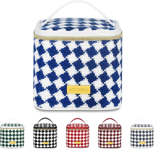 Miniatura 10 de AOYUNHUI Bolsa de maquillaje, bolsa de cosméticos portátil con asa, bolsa de gran capacidad, bolsa con cremallera, organizador de cosméticos