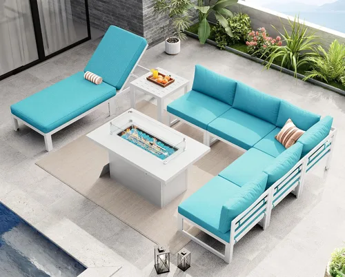 Miniatura 92 de NICESOUL - Juego de 10 muebles de patio extra grandes de aluminio moderno, sofá para exteriores con asiento de 29" de profundidad y ancho, 500 lbs