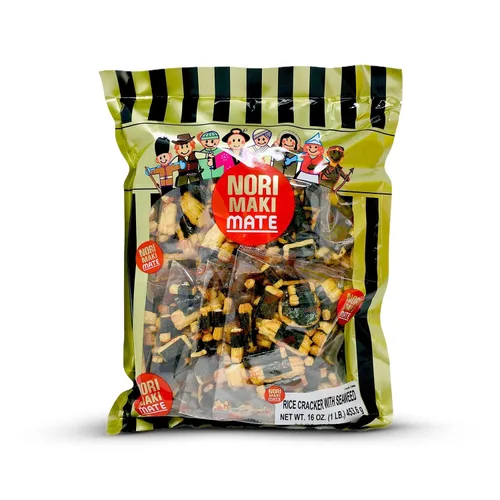 Shirakiku Norimaki Arare Mate - Galletas crujientes de arroz japonés | Arroz glutinoso, salsa de soja y algas marinas | Snacks de galletas de arroz