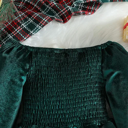 Miniatura 5 de YIISU Vestido de mameluco de terciopelo para niña, vestido de Navidad fruncido, para cumpleaños, ropa para niñas