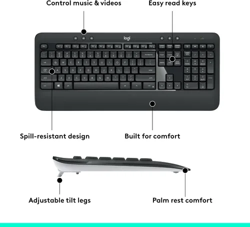 Miniatura 7 de Logitech MK540 Combo avanzado de teclado y mouse inalámbricos para Windows, receptor USB unificador de 2.4 GHz, teclas de acceso rápido multimedia