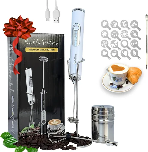 Miniatura 12 de Espumador de leche recargable de mano de 3 velocidades, espumador eléctrico de 3 velocidades, batidor de espuma, mezclador de bebidas con soporte, 2