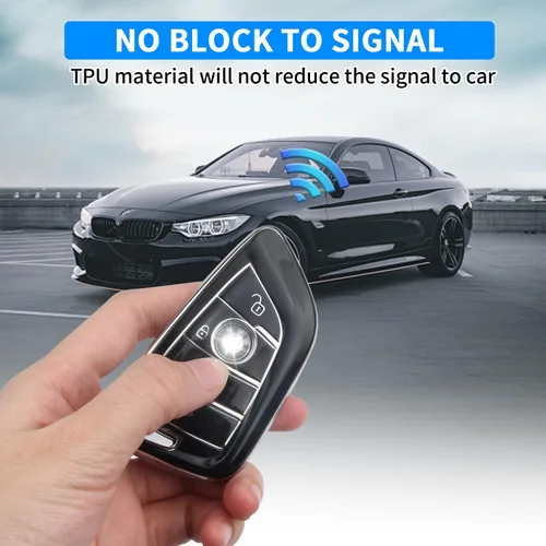 Miniatura 4 de QBUC Funda para llavero BMW con llavero de cuero, para BMW 2 5 6 7 Series X1 X2 X3 X5 X6 X7 Premium Soft TPU Llavero Holder (1-Negro)