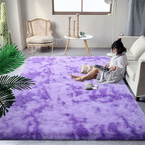 Miniatura 33 de DweIke Alfombras Shag Esponjosas Azules para Dormitorio Sala de Estar, 5x8 Grande Suave Felpa Tie-Dye Azul Cielo para Niñas y Niños, Alfombra Azul