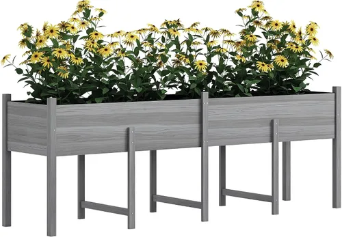 Miniatura 16 de Outsunny - Jardinera elevada de madera con estante de almacenamiento, orificios de drenaje y forro para el patio trasero, la terraza, el balcón, 47