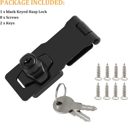 Miniatura 7 de Alise - Cerrojo con llave de pestillo de 4 pulgadas, cierre de hasp de seguridad con llave, cerradura de bisagra de puerta negra con llaves, Negro