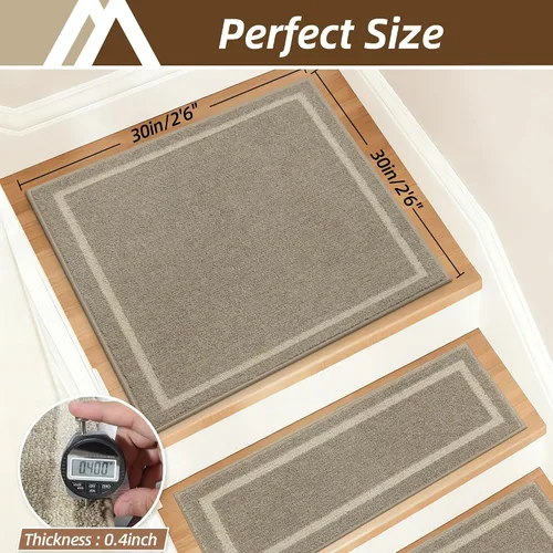 Miniatura 2 de COSY HOMEER Alfombra para Rellano de Escalera 30x30 Pulgadas, Alfombra Cuadrada Antideslizante para Escalones de Madera Interior, Poliéster Lavable