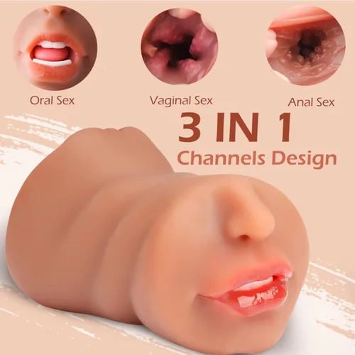 Miniatura 2 de Masturbadores masculinos 3 en 1 de bolsillo ENVONI con cara realista, muñeca sexual con boca, vagina de textura realista y ano apretado, masturbador