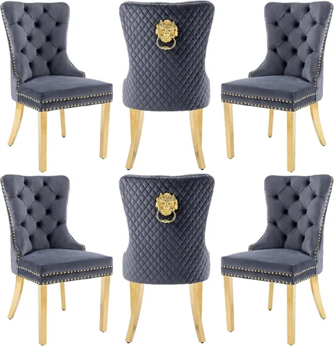 Miniatura 20 de Juego de 2 sillas de comedor de terciopelo Homedraft, colección Nikki para comedor con patas doradas de acero inoxidable y anillo de tirador