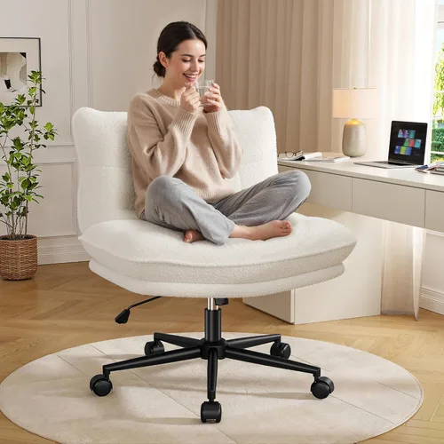 DurayLoly Silla cruzada sin brazos con asiento de 27.6 pulgadas de ancho para sentarse con patas cruzadas, silla de escritorio reclinable de forro