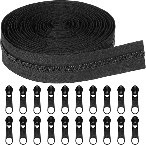 MiniRed The Yards - Cremalleras a granel de 5 yardas, (#5) con cremallera de bobina de nailon negro para bolsas de costura y manualidades con 20