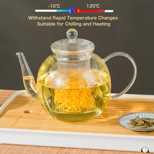 Miniatura 4 de Wlasss 1530 ml/52 oz Tetera grande de vidrio con infusor extraíble, tetera transparente segura para estufa para té de hojas sueltas y té