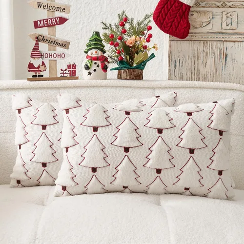 Miniatura 54 de Kevin Textile - Fundas de almohada con diseño de árbol de Navidad de 16 x 16 pulgadas, juego de 2, bordado de lujo, felpa suave, piel sintética